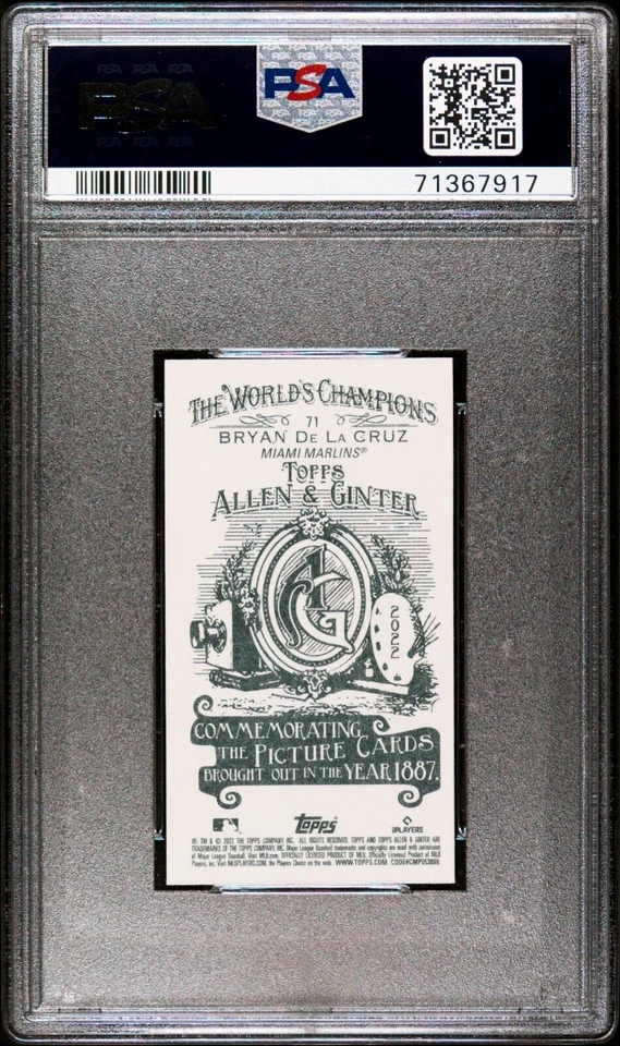 2022 Topps Allen & Ginter Mini A&G Back Bryan De La Cruz Rookie RC PSA 10 POP 1 - Image 2 of 3
