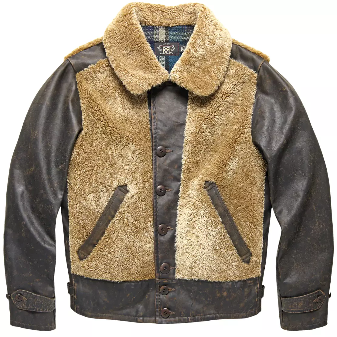 Ralph Lauren RRL Black Brown Millhand Shearling Leather Paneled