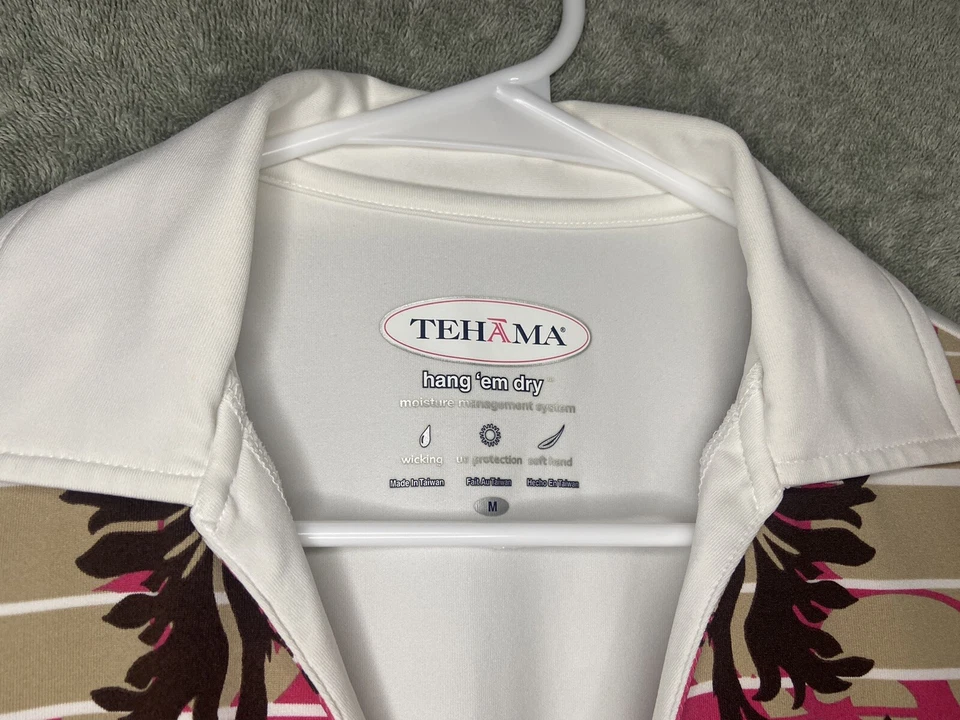 Camiseta polo Tehama Hang 'em Dry para mujer talla M blanca rosa floral manga corta Foto 3 de 4