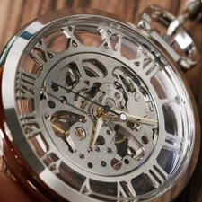 Transparent Open Face Hollow Skeleton Mechanical Pocket Watch Hand Winding Gifts