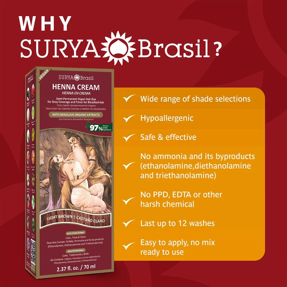 Surya Brazil Henna 奶油头发颜色浅棕色素食氨免费 1 件 — 第 2/4 张图片