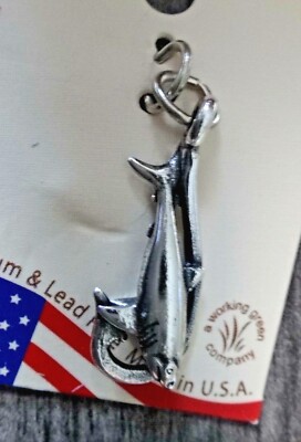 Sterling Silber 3D 9x25mm Hai Hochseeangeln & Haken Charm