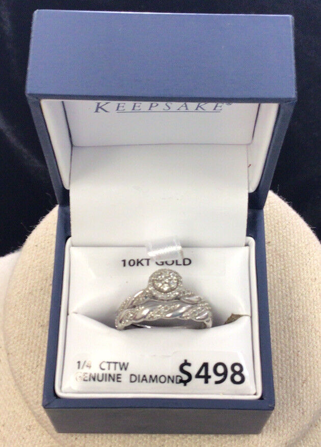10K White Gold Keepsake Diamond Ring Set Sz 7 1/4 TDW W/Box JJ62 FREE SHIP 10K White Gold Keepsake Diamond Ring Set Sz 7 1/4 TDW W/Box JJ62 FREE SHIP