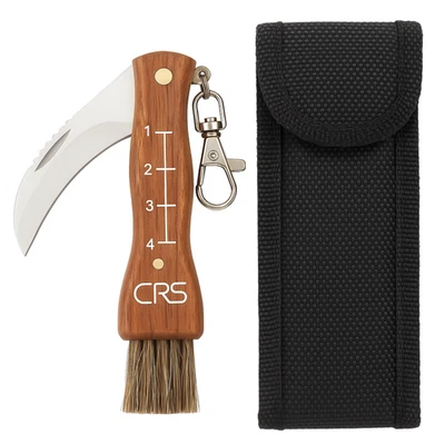 CRS Pilzmesser mit Bürste Taschenmesser mit Pinsel und Skala Holzgriff + Tasche