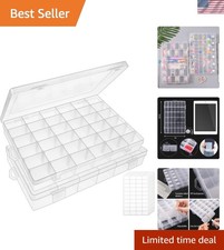 2 Pack 36 Grid Clear Plastic Bead Organizer with Adjustable Dividers  Labels