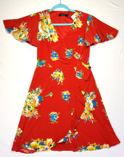 Lauren Ralph Lauren faux wrap floral A line short sleeve red dress NWT Medium