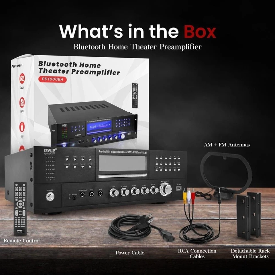 Pyle Bluetooth Home Theater Amplifier Receiver-Multimedia Disc Player, 1000 Watt - Image 2 of 4