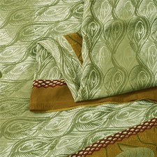 Sanskriti Vintage Sarees Green Moss Crepe Floral Print Sari 5 Yd For Diy Project