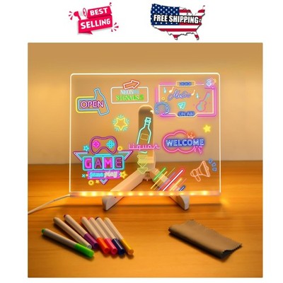 LED Note Board Light Up Acrylic Dry Erase Message Board 5.9x5.9in 7 Markers