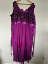 Simply Be Evening Dress Size 28 Pink, Beaded Bust, Satin Waistband And Tie, VGC