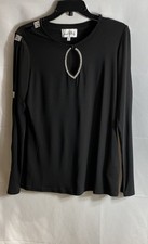 Joseph Ribkoff Women's Black Rhinestone Embellished Keyhole Top Blouse Size S