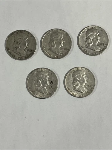 Lot of 5 1952,54,57,60,63- D Proof Franklin Half Dollars
