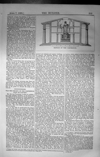 Original Old Antique Print Section Parthenon Builder 1860 Architecture 19th