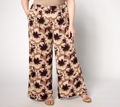 Studio Park Women's Plus Sz Pants 1X Reg Bold Floral Soft Multi-colored A634584