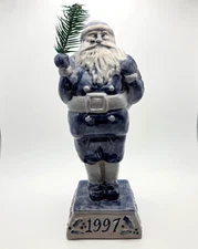 Rowe Pottery Works Santa Holding A Christmas Tree 1997 10 Inches Salt Glazed