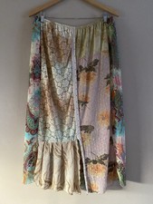 Vintage Lee Andersen Women s Boho Patchwork Silk Blend Pull-On Midi Skirt MEDIUM