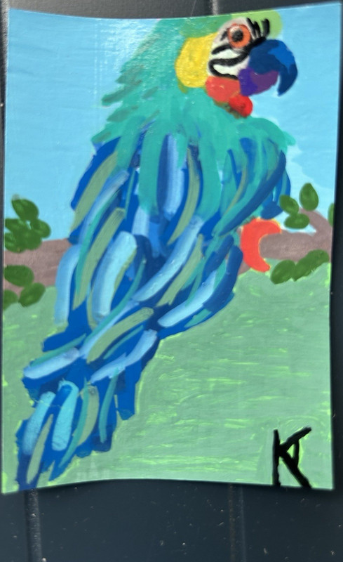 Katelyn Adams Original Signed Abstract Parrot Bird Painting on Paper Unframed