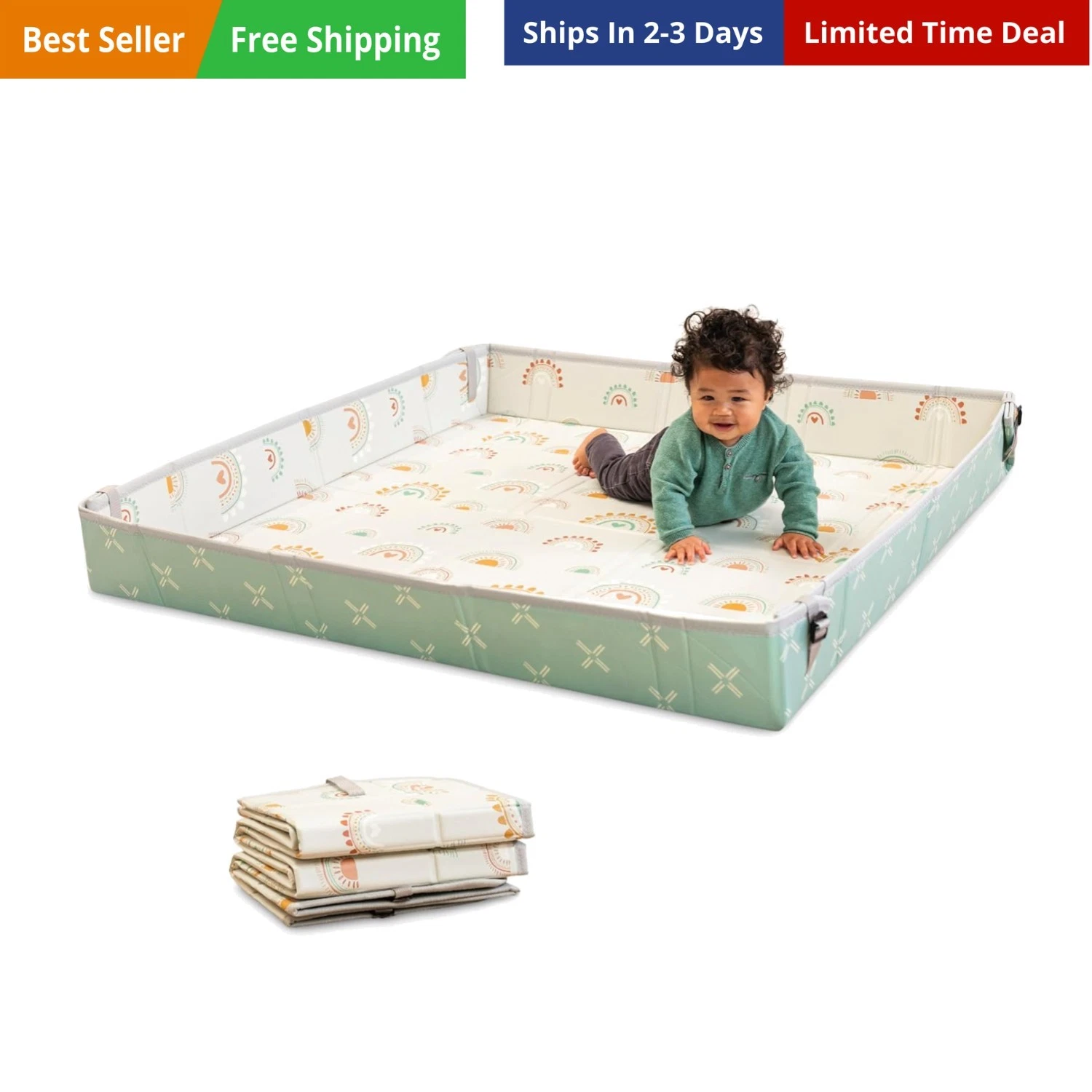 Foldable Soft Foam Play Mat, Reversible 57x57” Baby Mat for Floor Time, Light...
