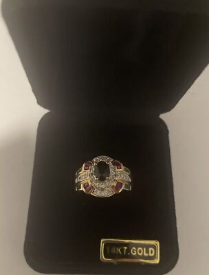 14K Solid Gold Oval Sapphire Halo Ring Diamond Ruby Emerald 1.35 Ct Tw & 1/5 Dia