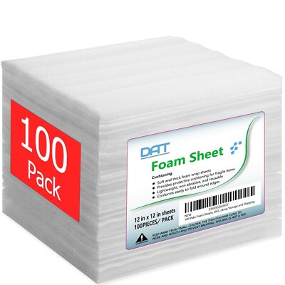 100 Pack Foam Sheets, DAT 12'' x 12'', 1/16'' Thickness, Foam Wrap Cushioning Ma...
