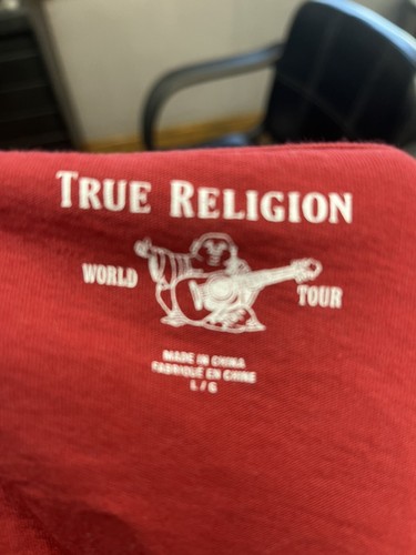 True Religion weiches T-Shirt Buddha rot V-Ausschnitt Top Large Damen - Bild 3 von 9