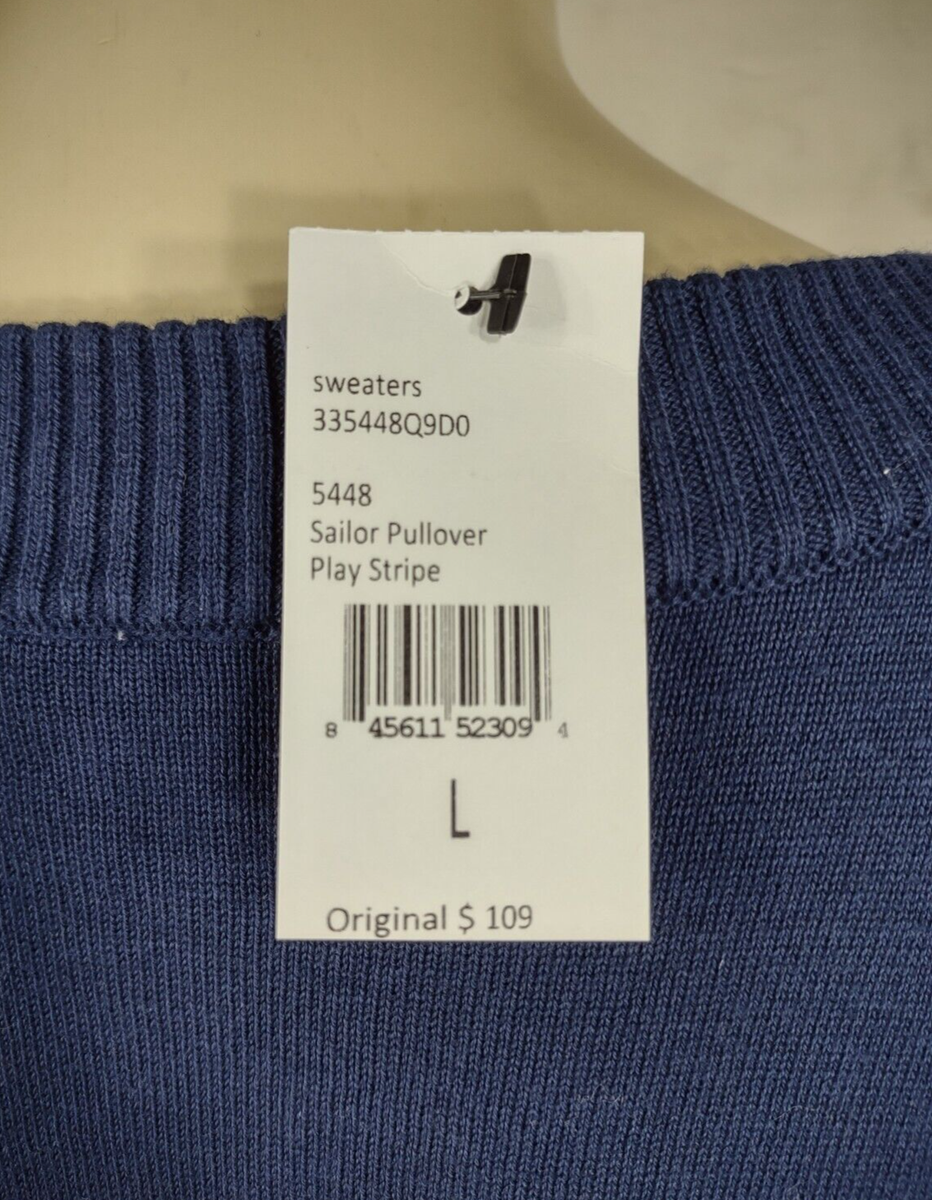 NWT Cabi blue pink striped short sleeve sweater button accents