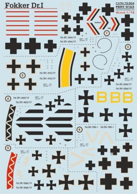 PRINT SCALE DECALS 72-504 FOKKER Dr.1 1/72 for Roden, Eduard, Airfix etc