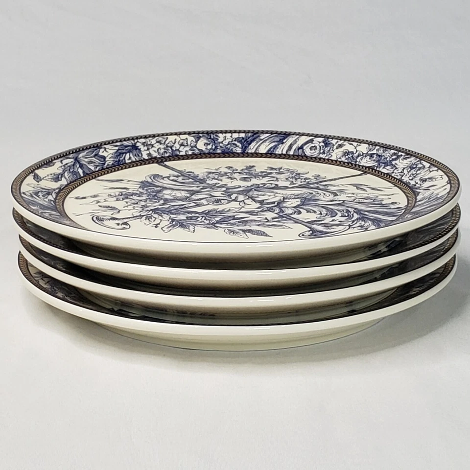 Juego de 4 platos de queso Mud Pie Home artesanal con adornos azules y blancos y dorados Foto 2 de 4