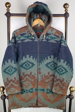 VTG WOOLRICH Mens Size Small Full Zip Hooded Wool Coat Southwest Aztec Jacket