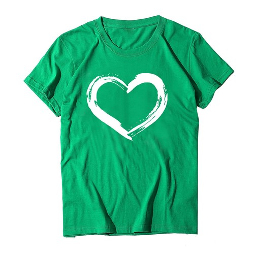 Women Short Sleeves O Neck Tops Ladies Heart Shaped Print Casual Blouse T Shirts - Picture 5 of 63