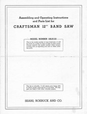 1930s Craftsman 102.01121 12" Band Saw Instructions