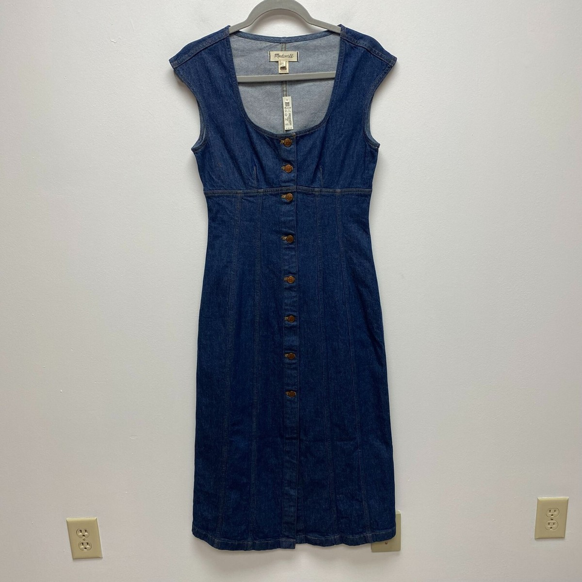 Women's Denim Square-Neck Midi Dress in Benton Wash - Size 4