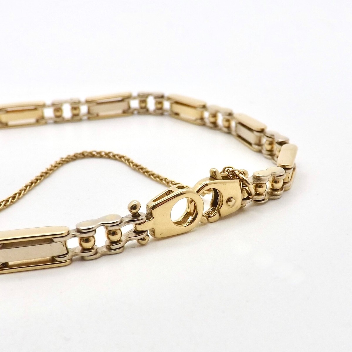 18K Gold Bar Link Bracelet Biker Chain Beaded Hardware 750 18K Gold Bar Link Bracelet Biker Chain Beaded Hardware 750