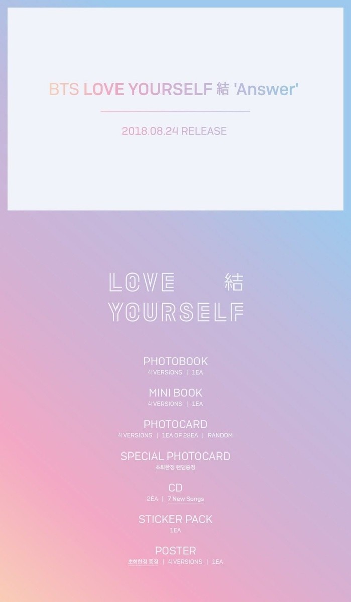 BTS Love yourself 結 'Answer'4th Album [Random] 2CD+P.Book+P.Card+