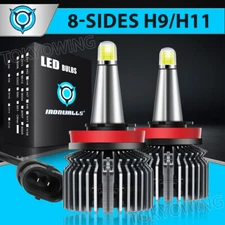 8-sides H11 H9 LED Headlight Bulbs White 3000000LM Bright High/Low Beam 6500K 2x