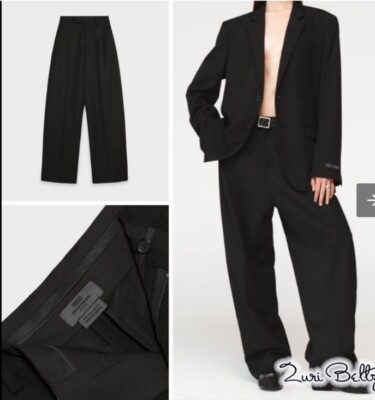 Zara Black Pleated 100% Wool Mid-rise Wide leg Oversized Pants STEVEN MEISEL NWT