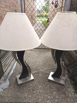  A Pair of 2 Contemporary Table Lamps By Anthony Table  Ivory Shade 