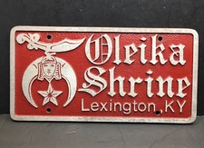 Vintage Shriners Aluminum Car Club Plaque Oleika Shrine Temple Lexington KY