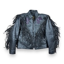 Vintage Hudson Motorcycle Riding Jacket Black Leather Gypsy Rose Biker Fringe Lg