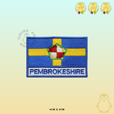 Pembrokeshire County Flagge mit Namen bestickt aufbügeln Aufnähen Patch Abzeichen