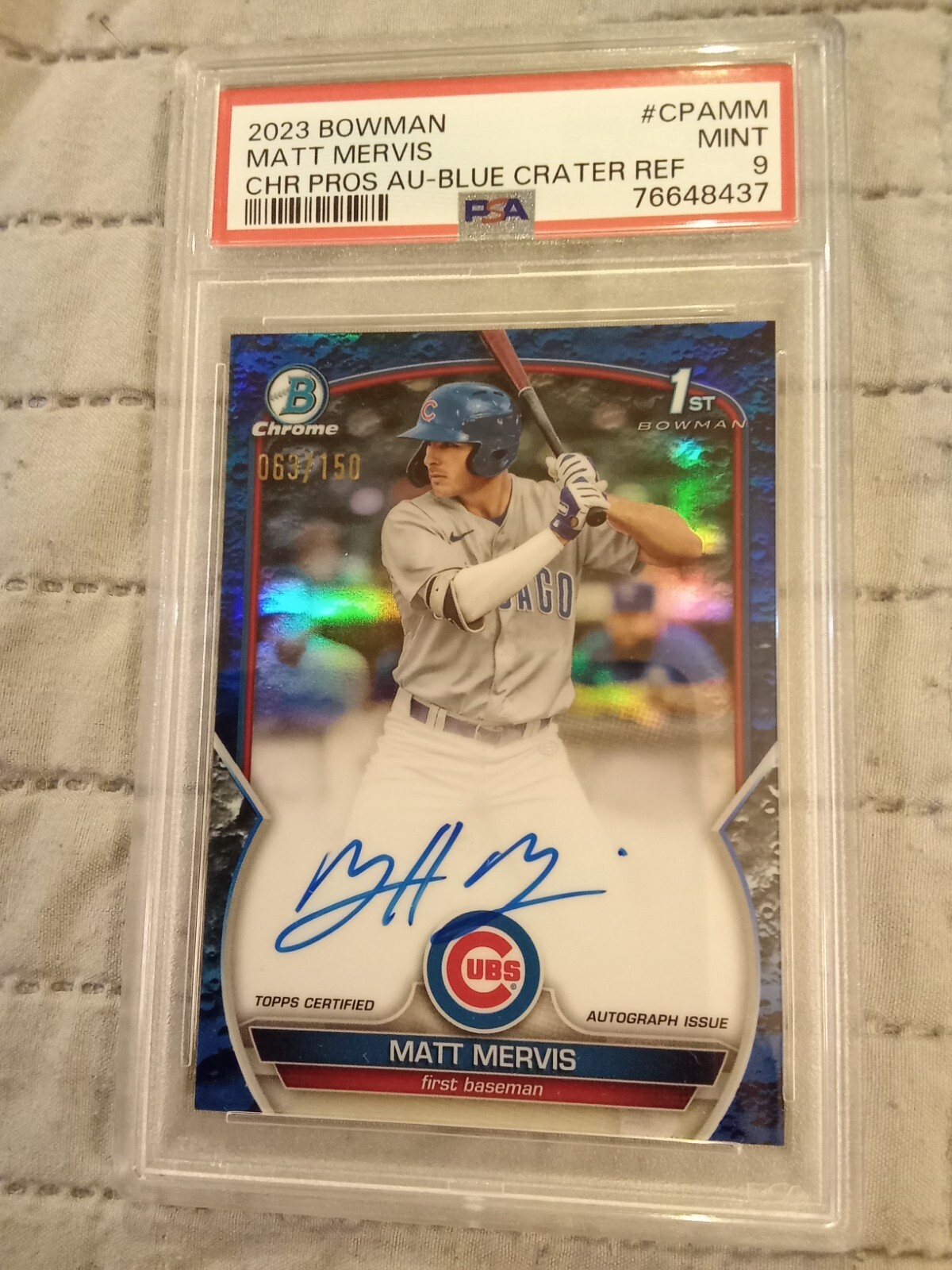 2023 Bowman Chrome Matt Mervis #63/150 AUTOGRAPH BLUE #CPA-MM Graded PSA 9 Mint