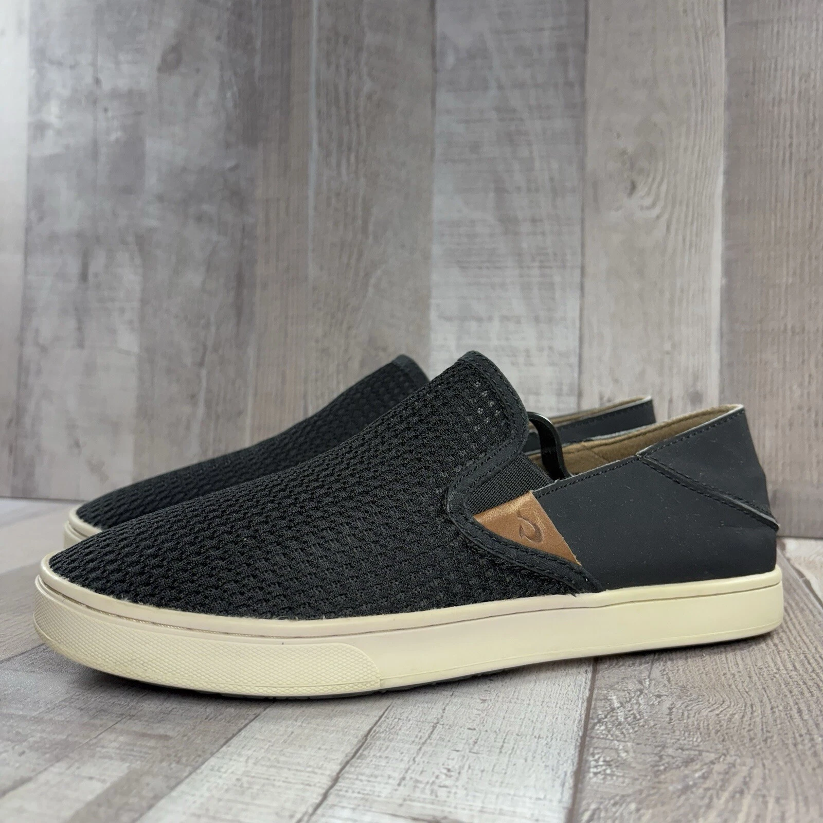 OluKai Pehuea Women's 7.5 Mesh Slip On Sneaker Loafer Casual Comfort Shoes Black