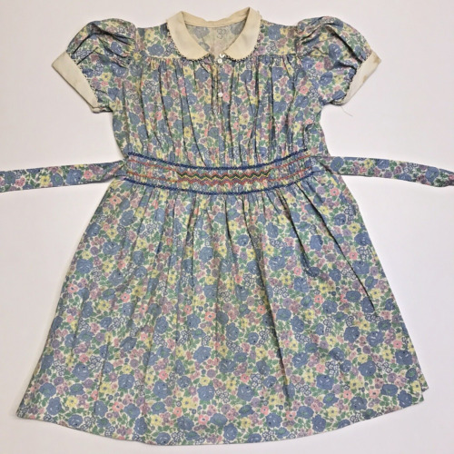 Vintage 1940s Best & Co Blue Floral Dress Short S… - image 1