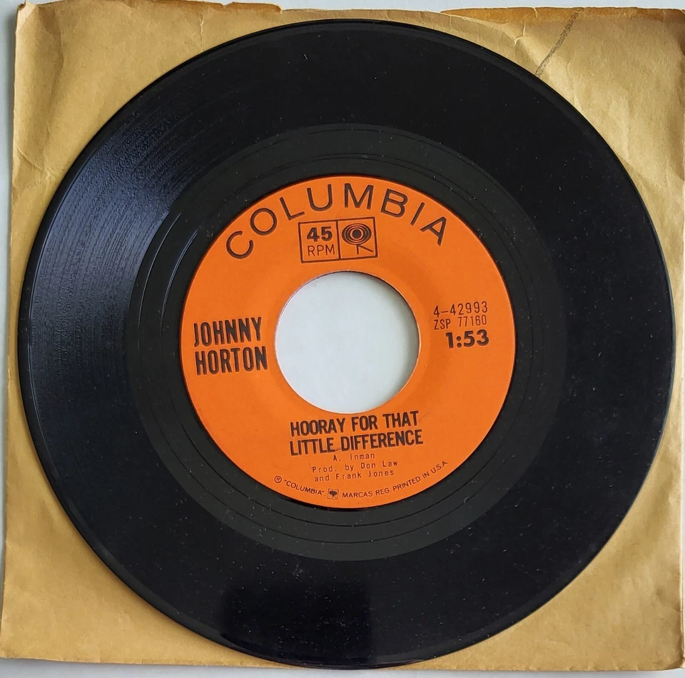 Johnny Horton "Tell My Baby I Love Her/Hooray For That Little Difference" 45 RPM Foto 2 de 2