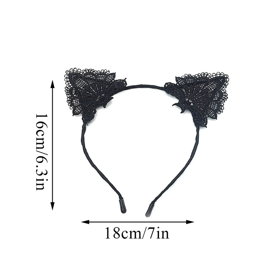 Fancy Dress Costume Black Wired Lace Cat Ears Headband Halloween Hen Night Kit 」 - Image 2 of 4