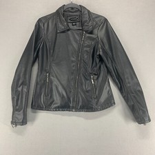 Joujou Jacket Womens Medium Black Leather Lined Peplum Moto Full Zip Pocket
