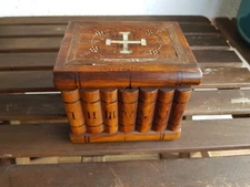 Antique Italian Olive Wood Religious Secret Box