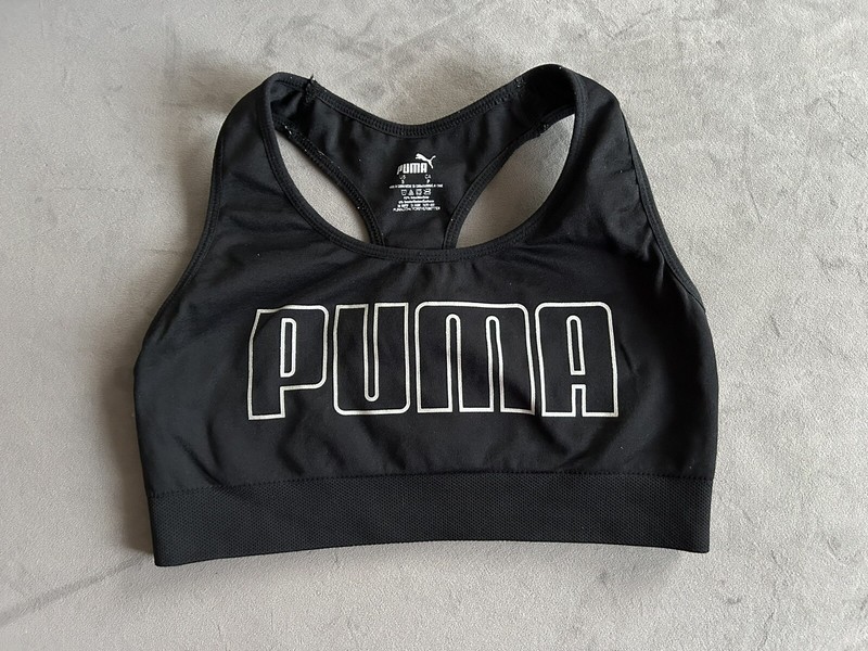 Puma Logo Sports Black Bra sz Small 92% nylon 8% spandex