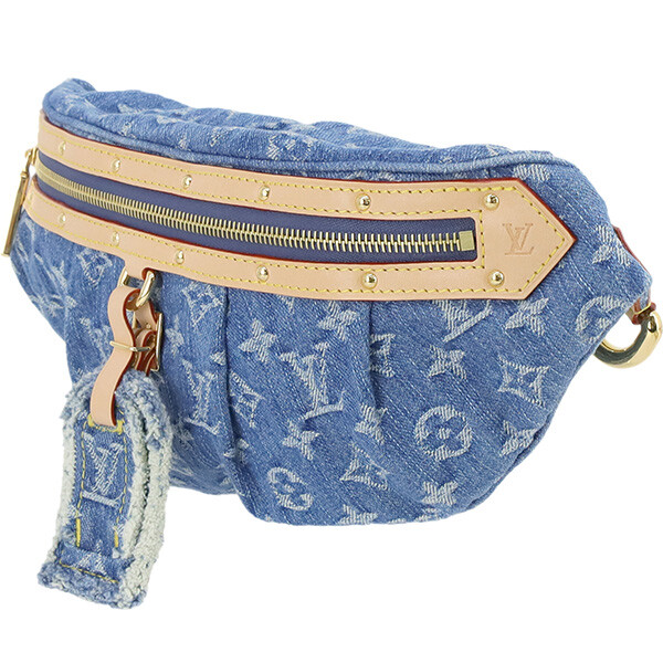 AUTH LOUIS VUITTON BODY BAG HIGH RISE LV REMIX LEATHER BLUE DENIM