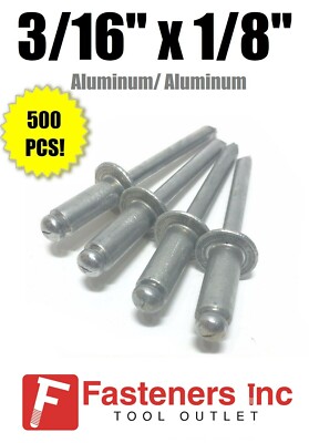 QTY 2500) 3/16" Dia. X 1" Grip Range POP Rivets ALL Aluminium